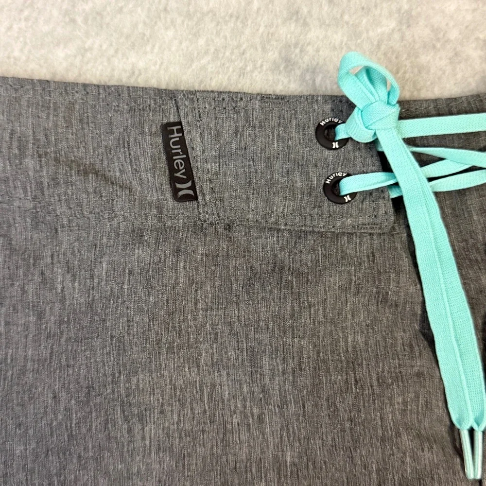 Hurley Mens Gray Teal Logo Board Shorts Swim Trunks Size 32 MBS0008690